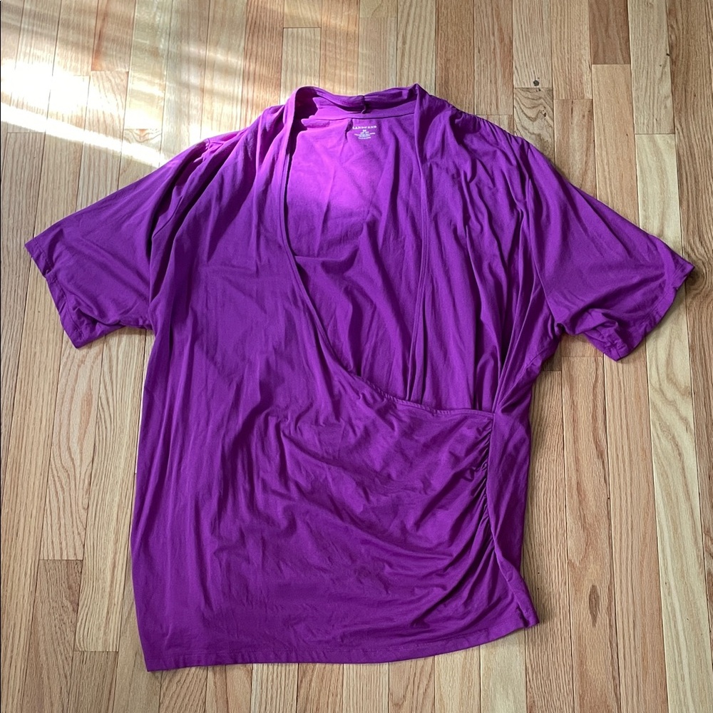 Lands' End Top Womens 3X Purple Wrap Front Short Sleeve Active Workout Lounge